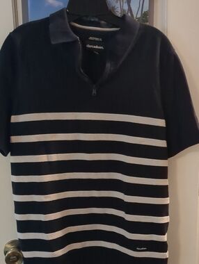Threadbare Men’s Navy Half-Zip Stripe Polo
